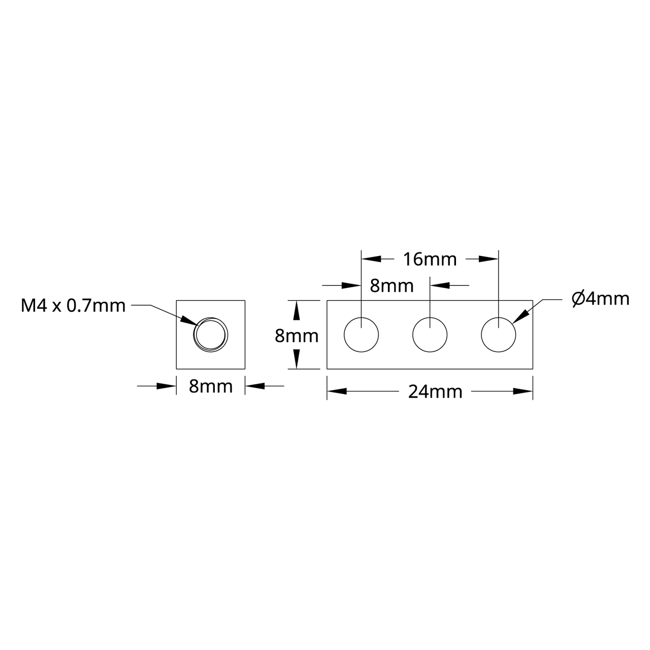 1106 Series Square Beam (3 Hole, 24mm Length)