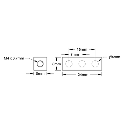 1106 Series Square Beam (3 Hole, 24mm Length)