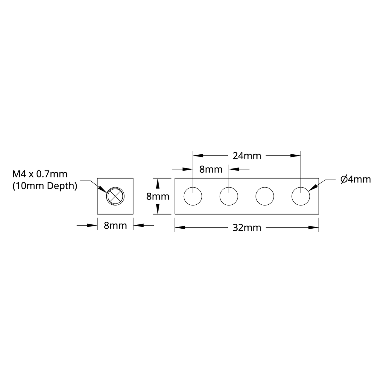 1106 Series Square Beam (4 Hole, 32mm Length)