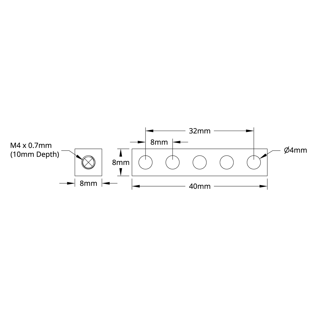 1106 Series Square Beam (5 Hole, 40mm Length)