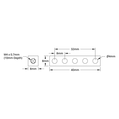 1106 Series Square Beam (5 Hole, 40mm Length)