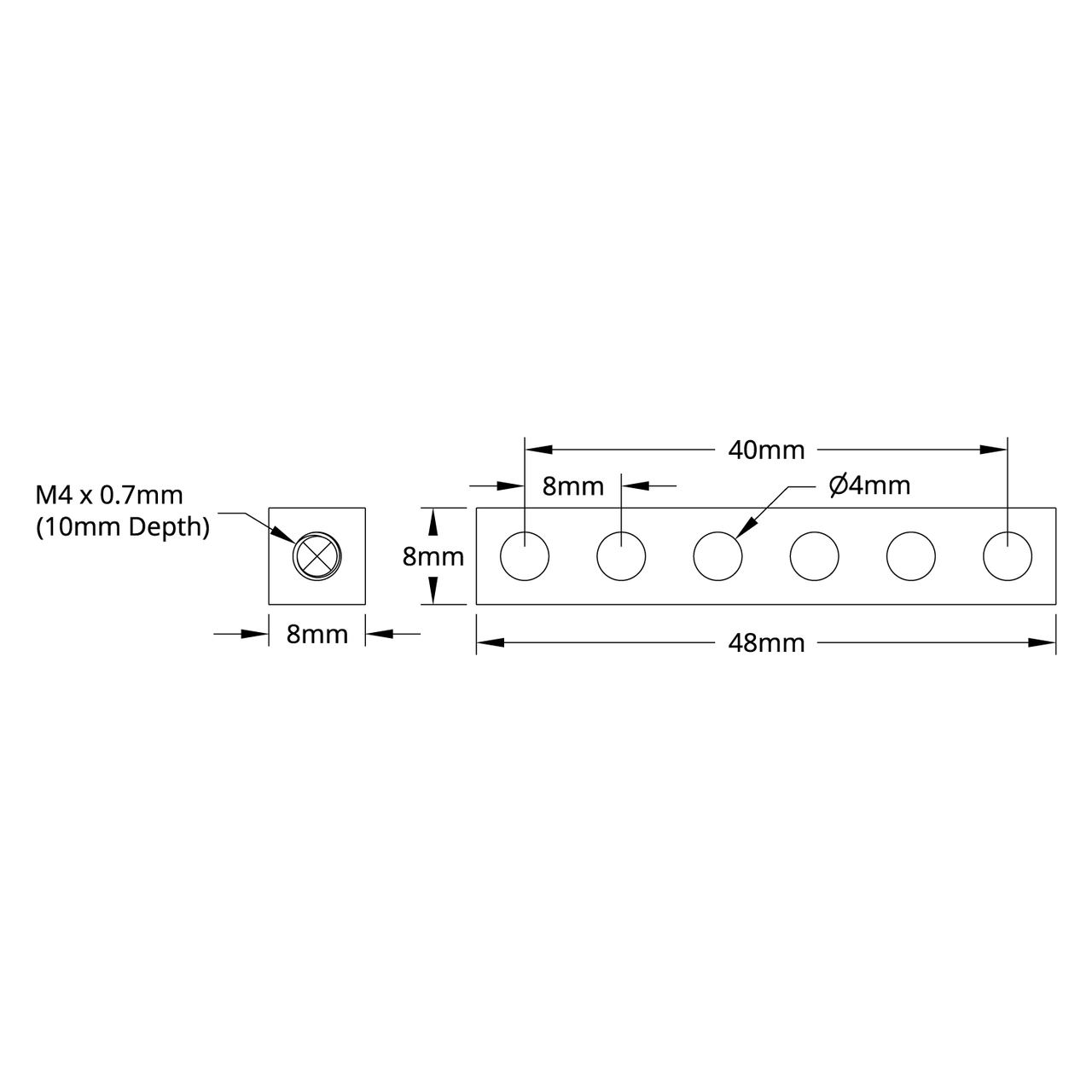 1106 Series Square Beam (6 Hole, 48mm Length)