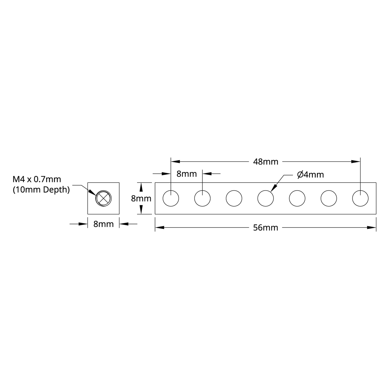 1106 Series Square Beam (7 Hole, 56mm Length)