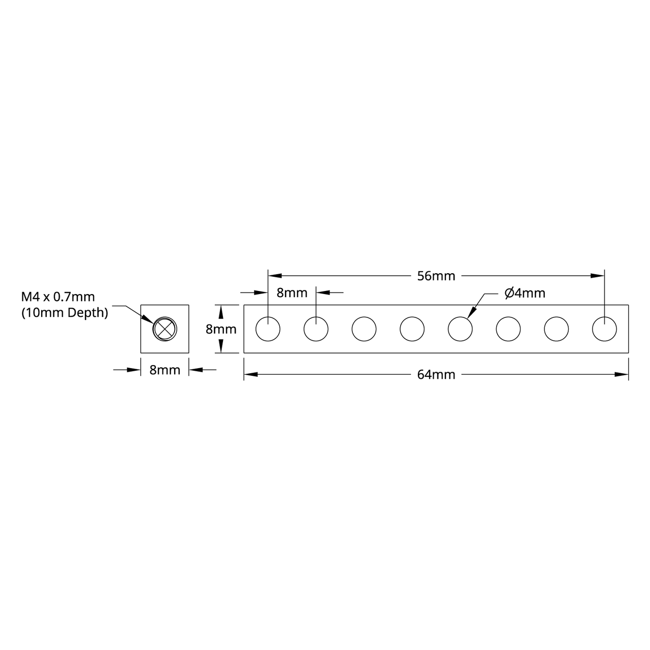 1106 Series Square Beam (8 Hole, 64mm Length)