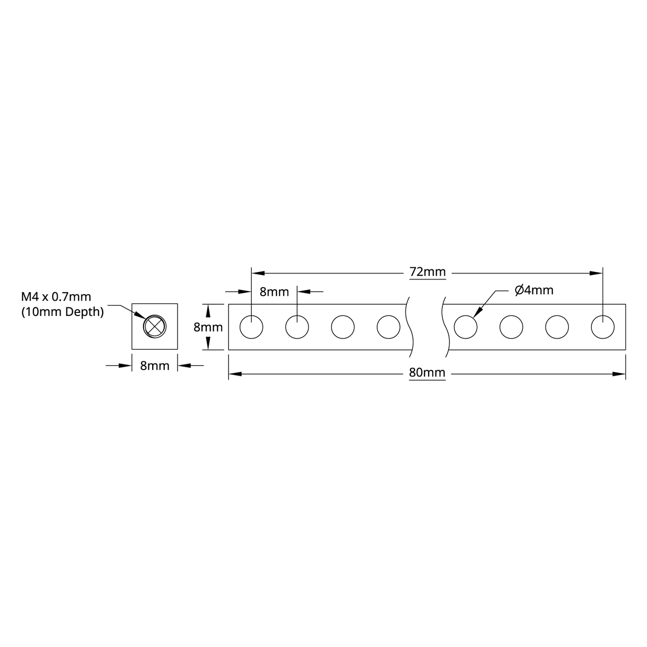 1106 Series Square Beam (10 Hole, 80mm Length)