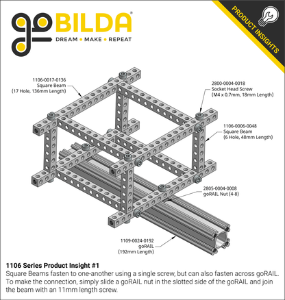 1106 Series Square Beam (19 Hole, 152mm Length)