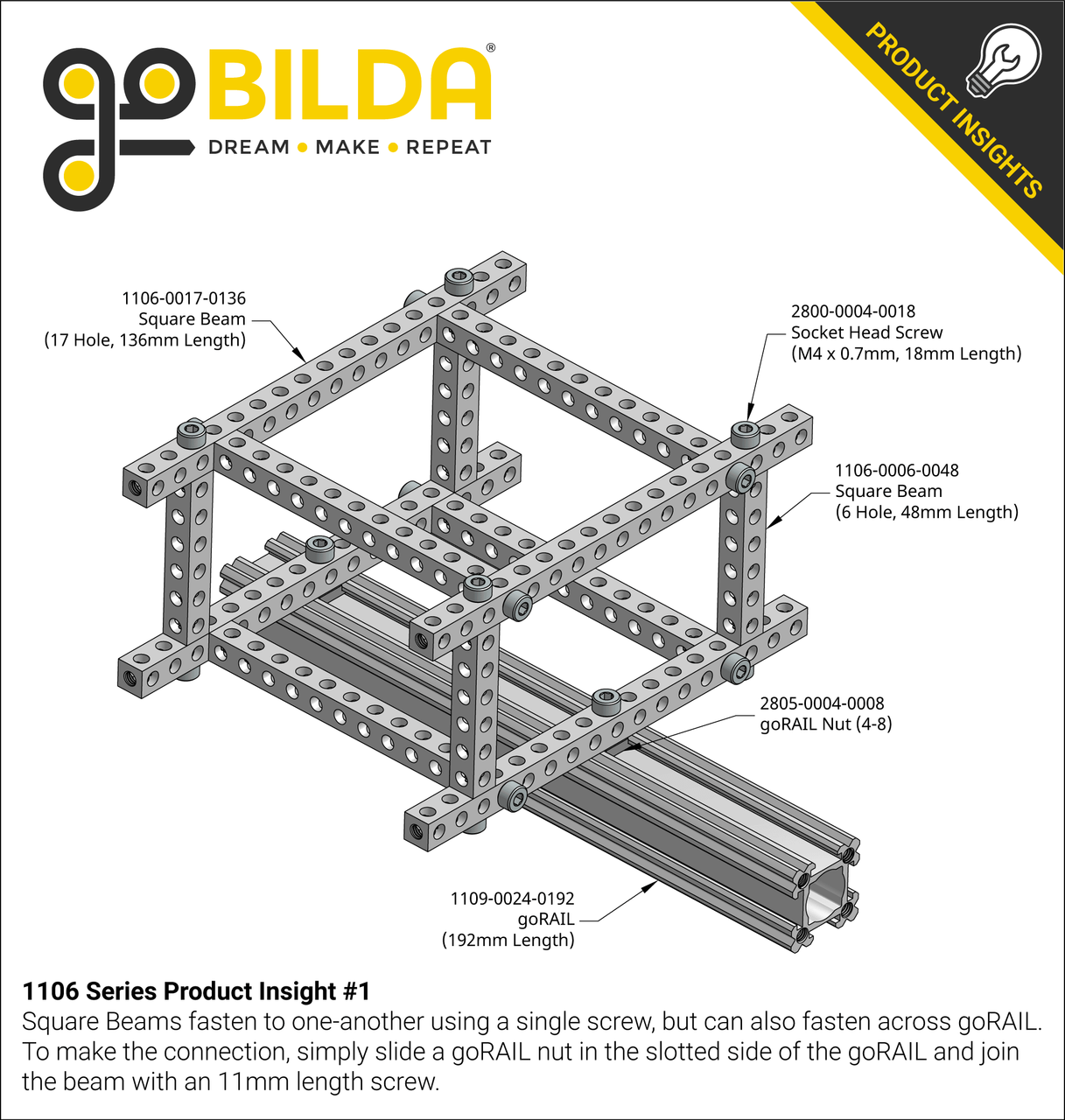 1106 Series Square Beam (41 Hole, 328mm Length)