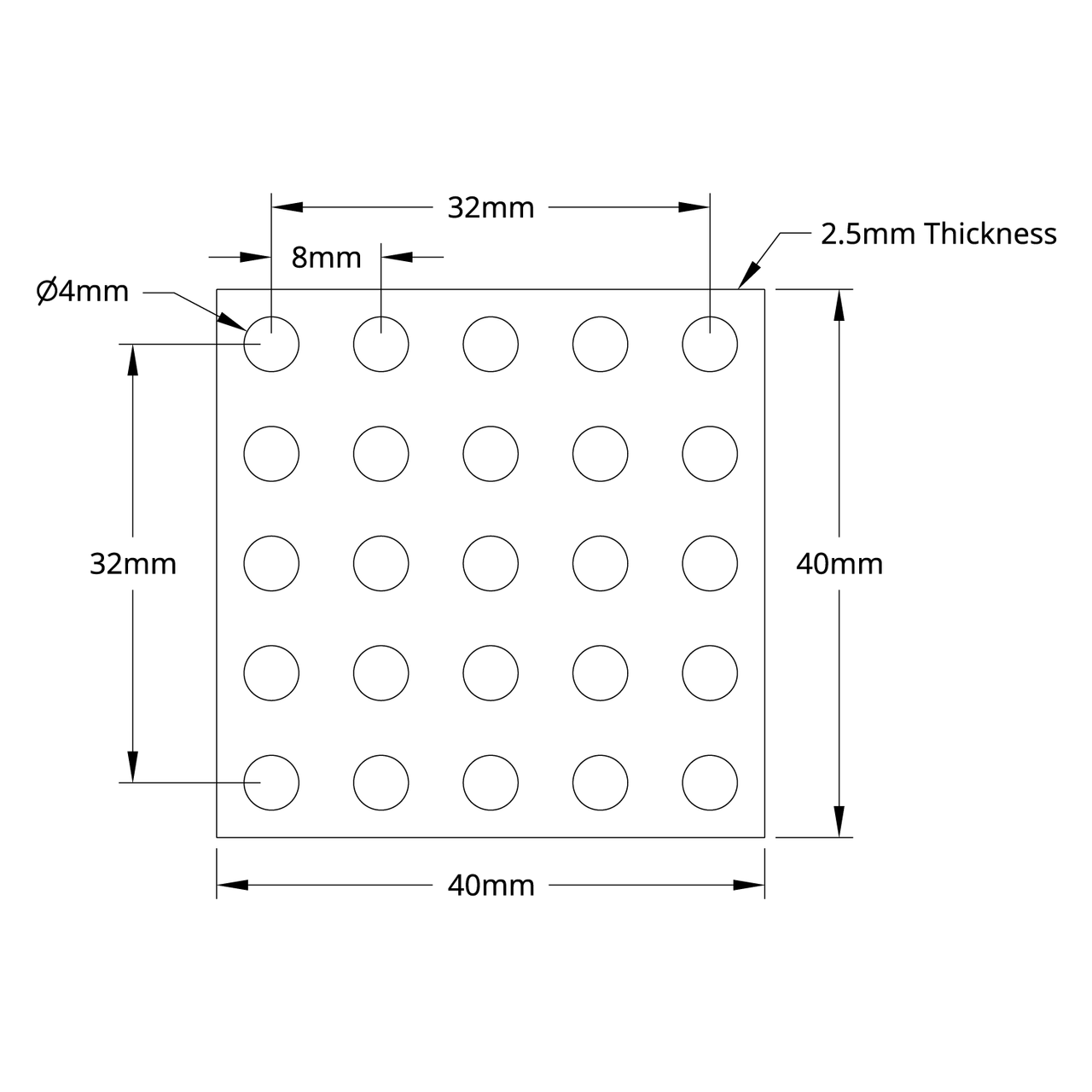 1116 Series Grid Plate (5 x 5 Hole, 40 x 40mm)