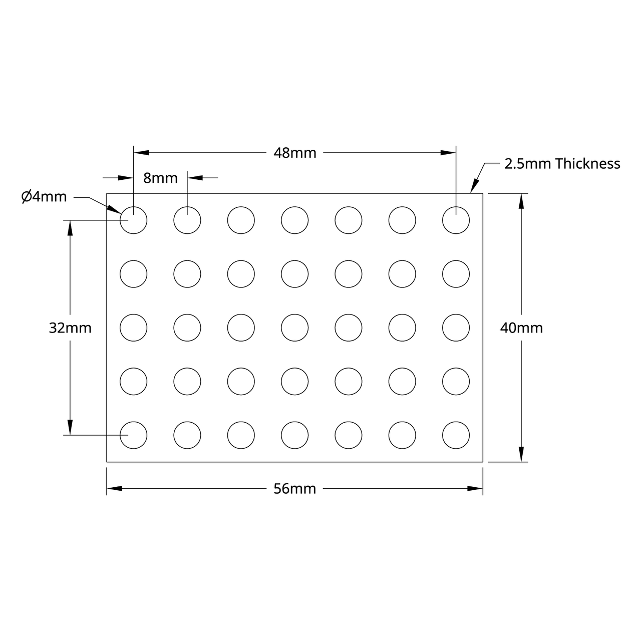 1116 Series Grid Plate (5 x 7 Hole, 40 x 56mm)