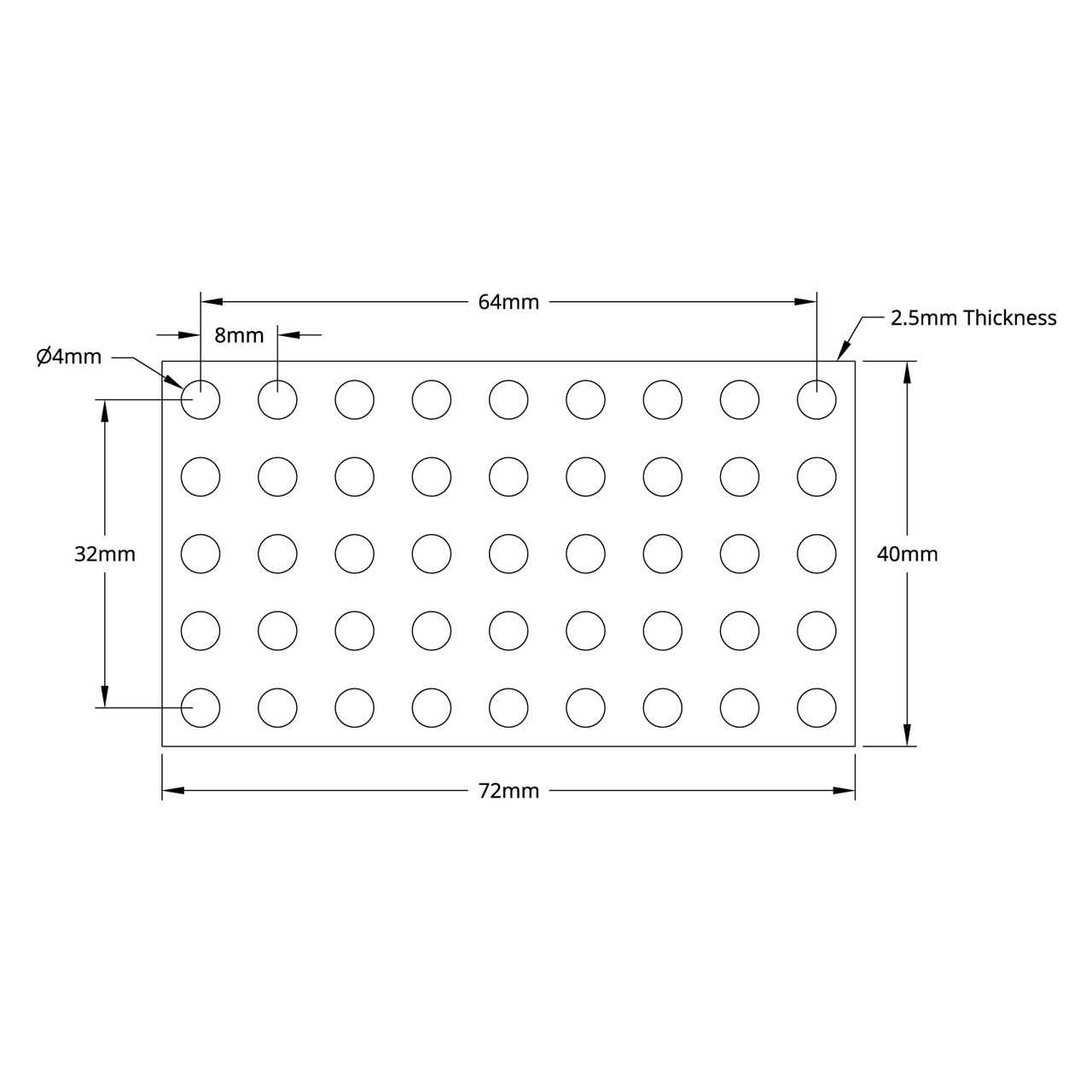 1116 Series Grid Plate (5 x 9 Hole, 40x 72mm)