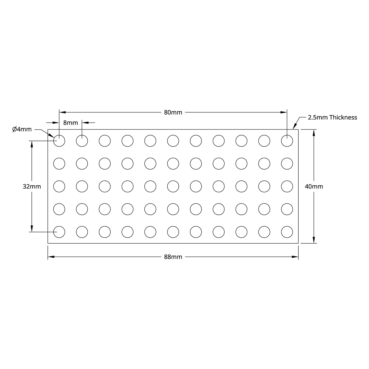 1116 Series Grid Plate (5 x 11 Hole, 40 x 88mm)