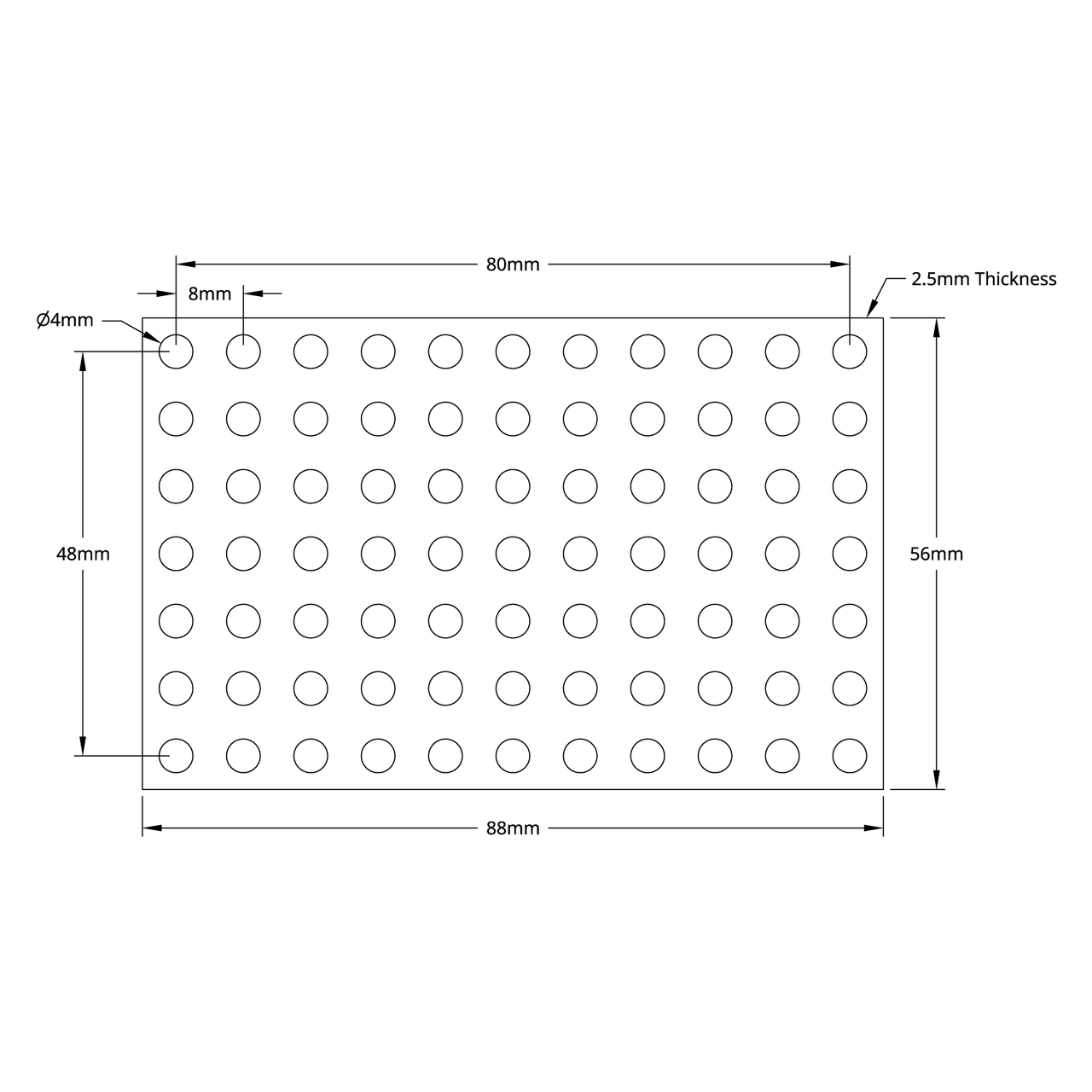 1116 Series Grid Plate (7 x 11 Hole, 56 x 88mm)