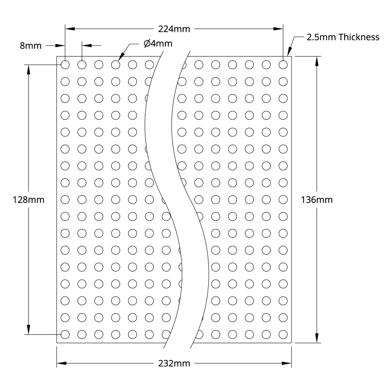 1116 Series Grid Plate (17 x 29 Hole, 136 x 232mm)