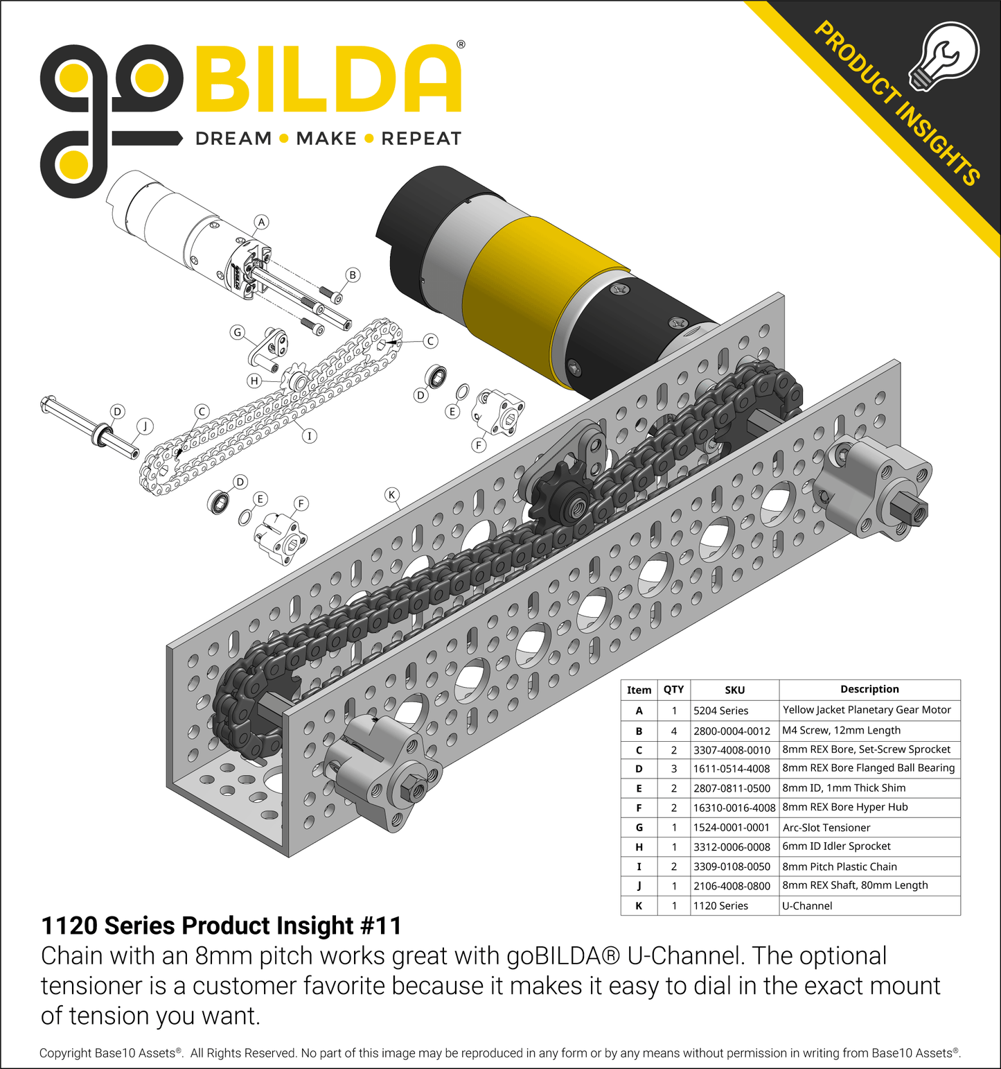 1120 Series U-Channel (11 Hole, 288mm Length)