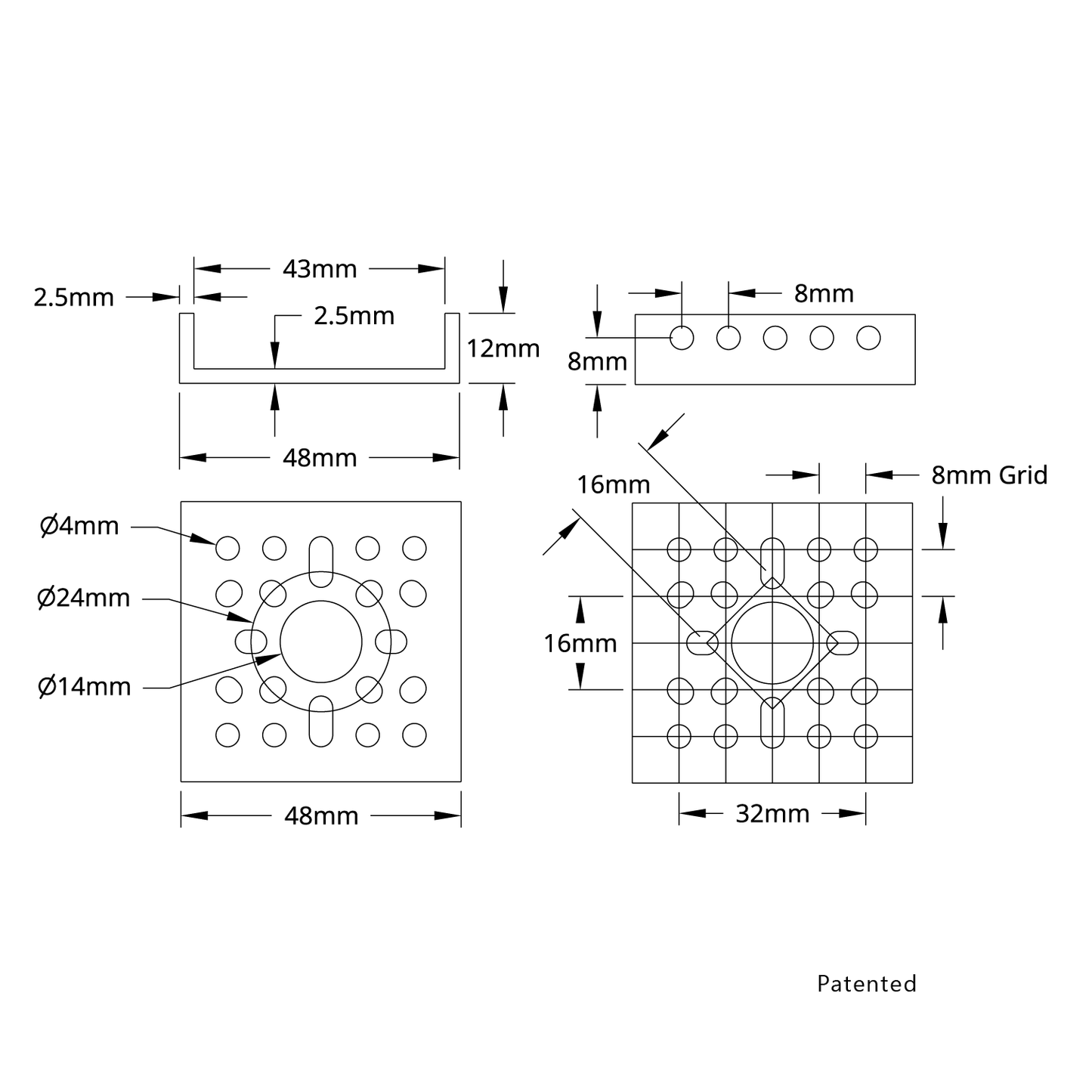 1121 Series Low-Side U-Channel (1 Hole, 48mm Length)