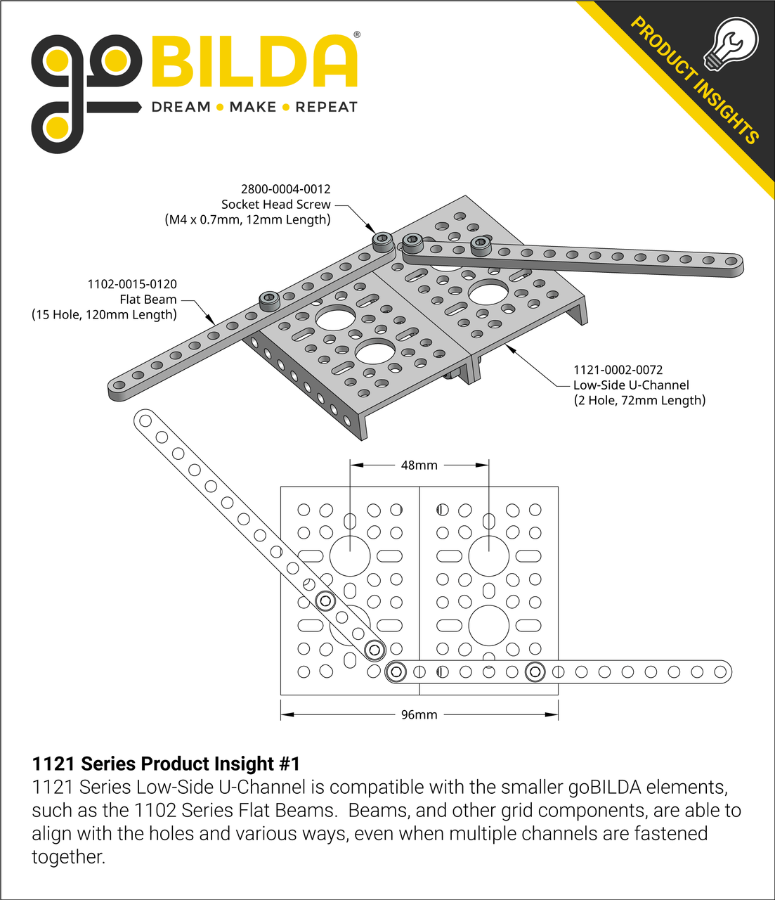 1121 Series Low-Side U-Channel (21 Hole, 528mm Length)