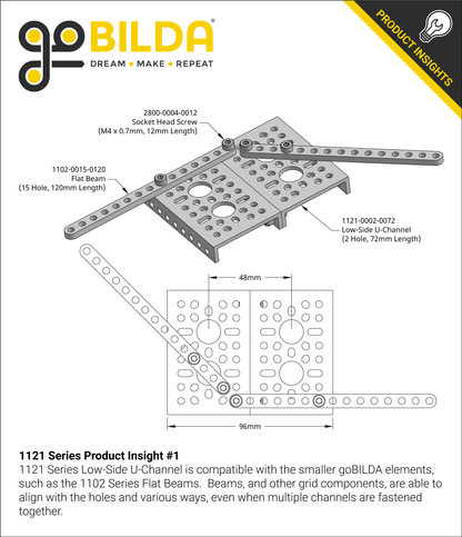 1121 Series Low-Side U-Channel (18 Hole, 456mm Length)