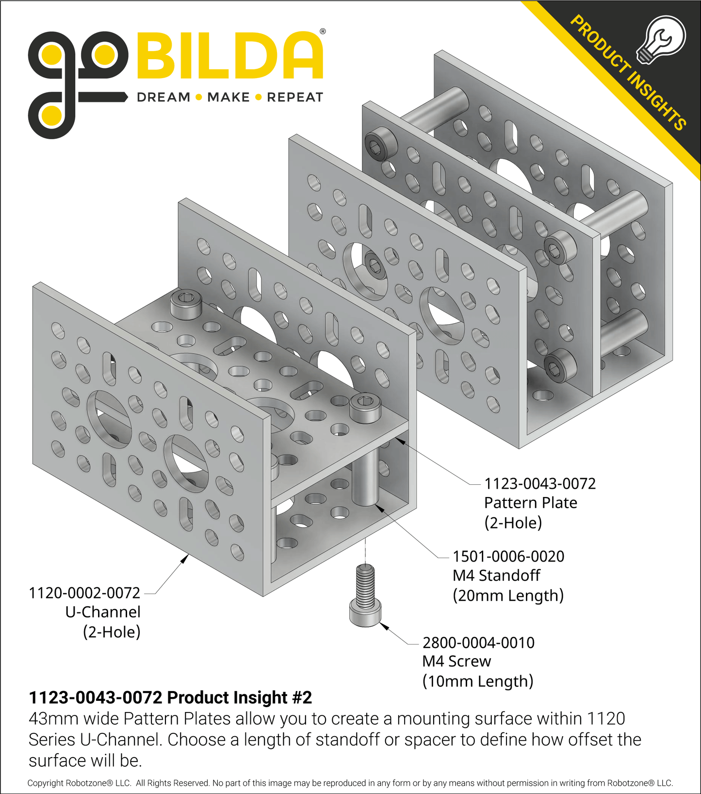 1123 Series Pattern Plate (1 x 2 Hole, 43 x 72mm)