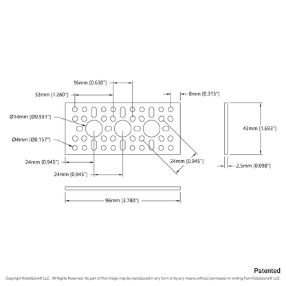 1123 Series Pattern Plate (1 x 3 Hole, 43 x 96mm)