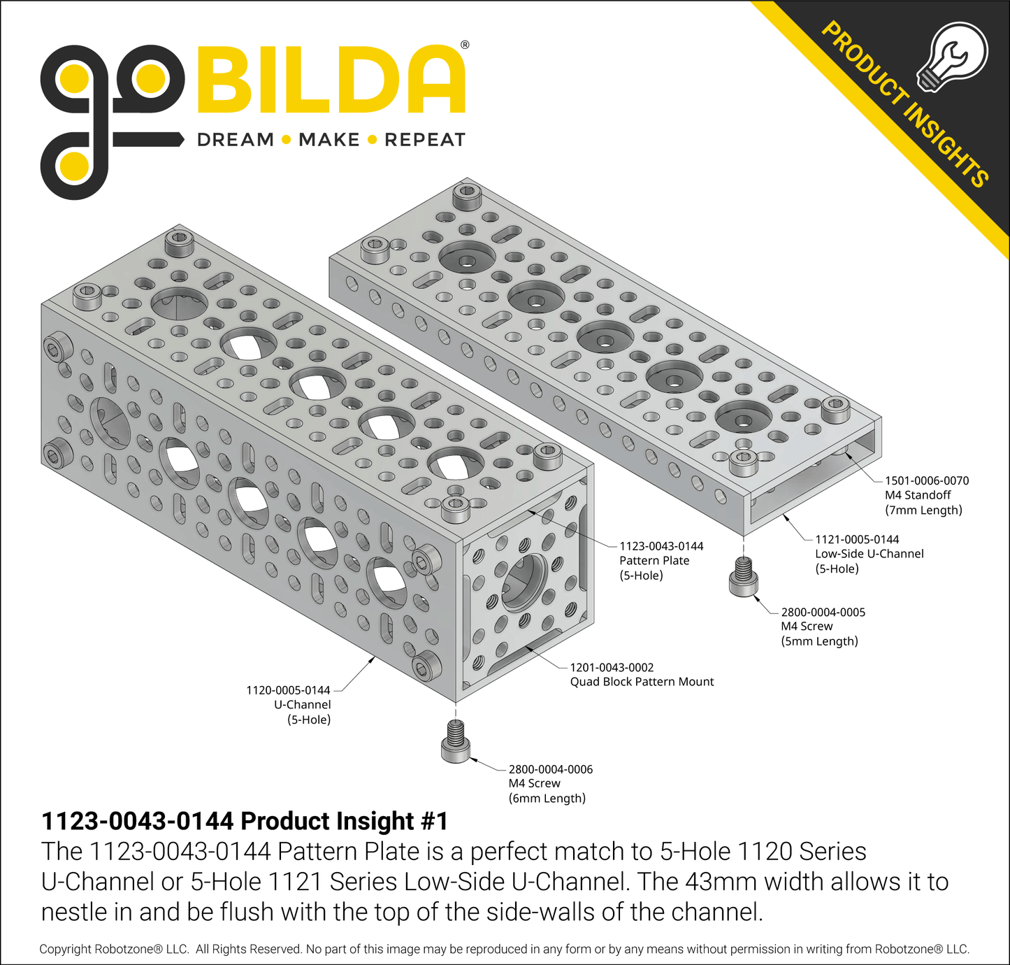 1123 Series Pattern Plate (1 x 5 Hole, 43 x 144mm)