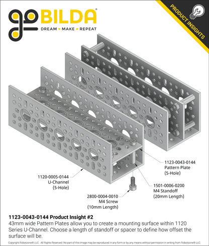 1123 Series Pattern Plate (1 x 5 Hole, 43 x 144mm)