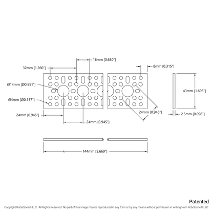 1123 Series Pattern Plate (1 x 5 Hole, 43 x 144mm)