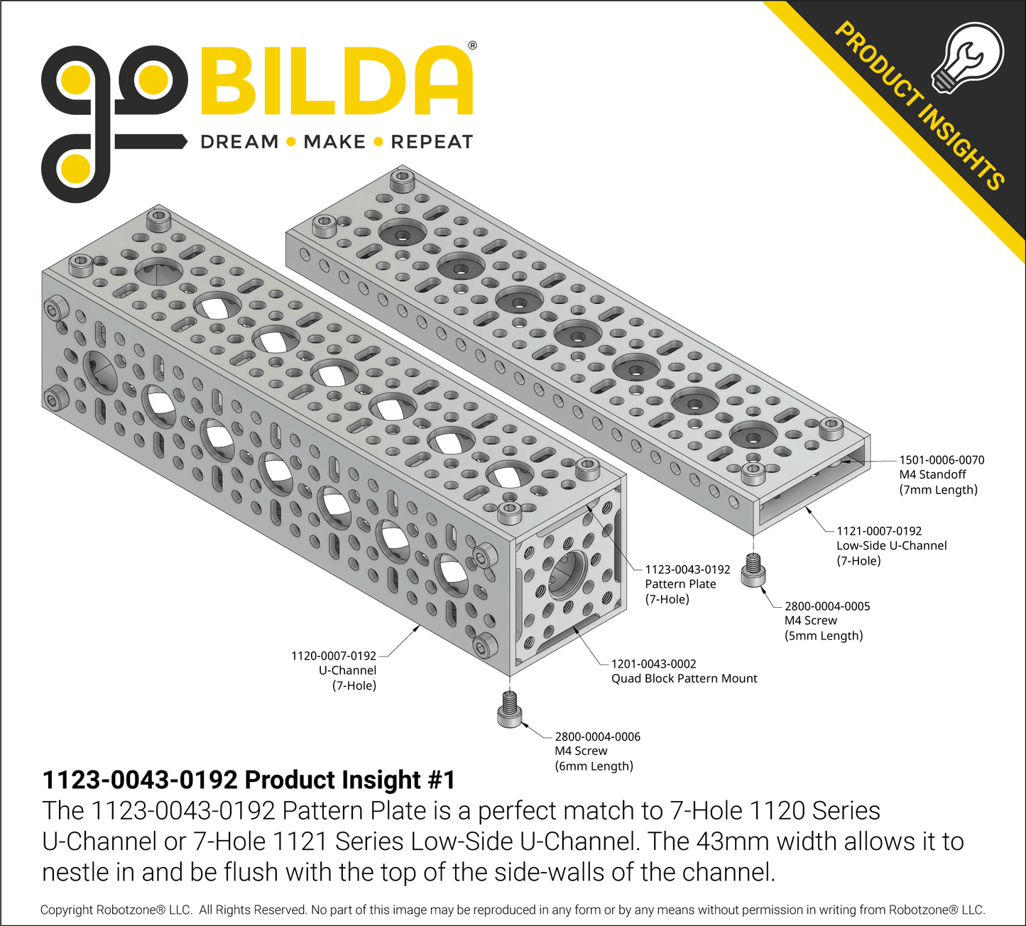 1123 Series Pattern Plate (1 x 7 Hole, 43 x 192mm)