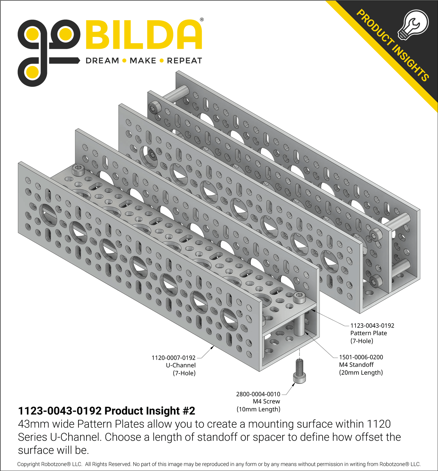 1123 Series Pattern Plate (1 x 7 Hole, 43 x 192mm)