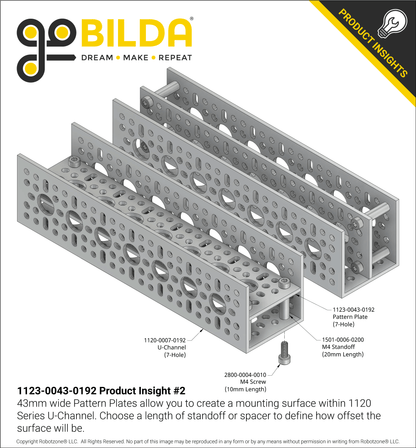 1123 Series Pattern Plate (1 x 7 Hole, 43 x 192mm)