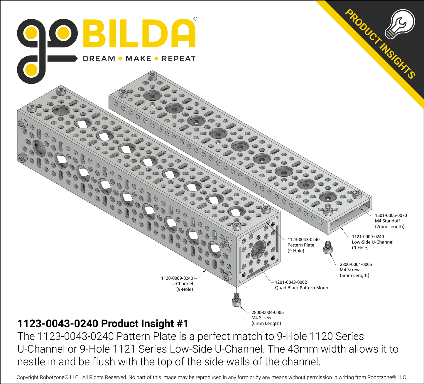 1123 Series Pattern Plate (1 x 9 Hole, 43 x 240mm)