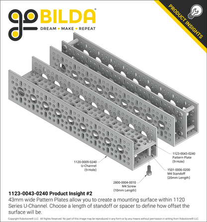 1123 Series Pattern Plate (1 x 9 Hole, 43 x 240mm)