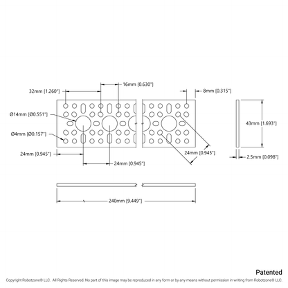 1123 Series Pattern Plate (1 x 9 Hole, 43 x 240mm)