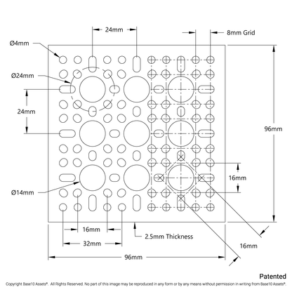 1123 Series Pattern Plate (3 x 3 Hole, 96 x 96mm)