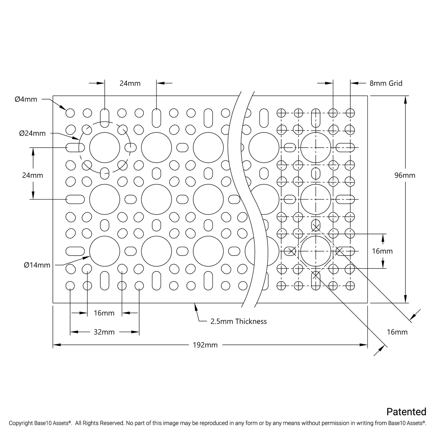 1123 Series Pattern Plate (3 x 7 Hole, 96 x 192mm)