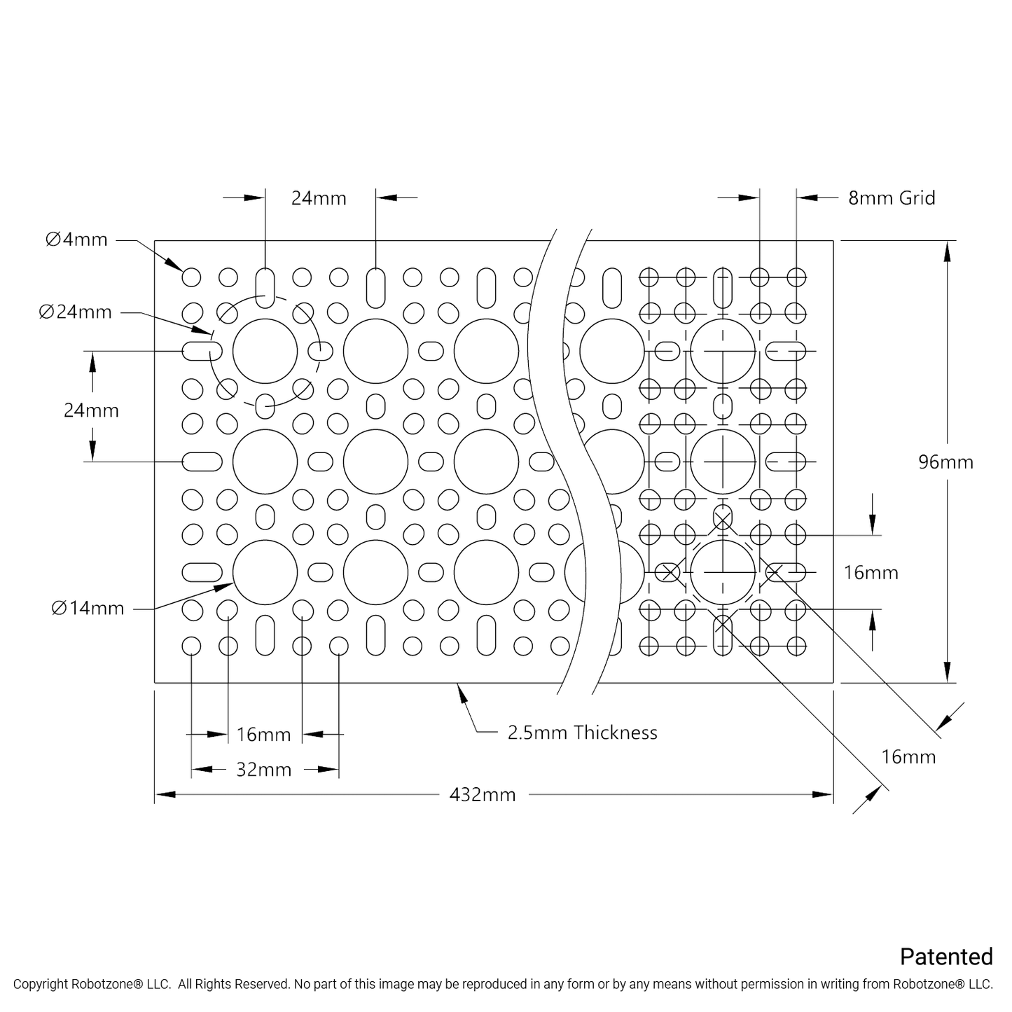 1123 Series Pattern Plate (3 x 17 Hole, 96 x 432mm)