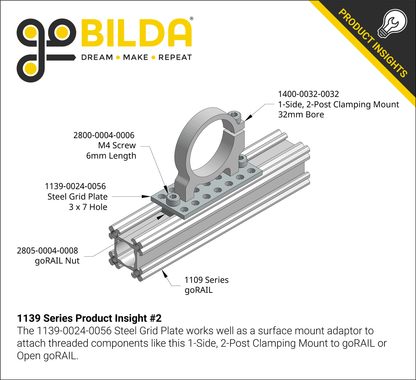 1139 Series Steel Grid Plates (3 x 7 Hole, 24 x 56mm) - 2 Pack