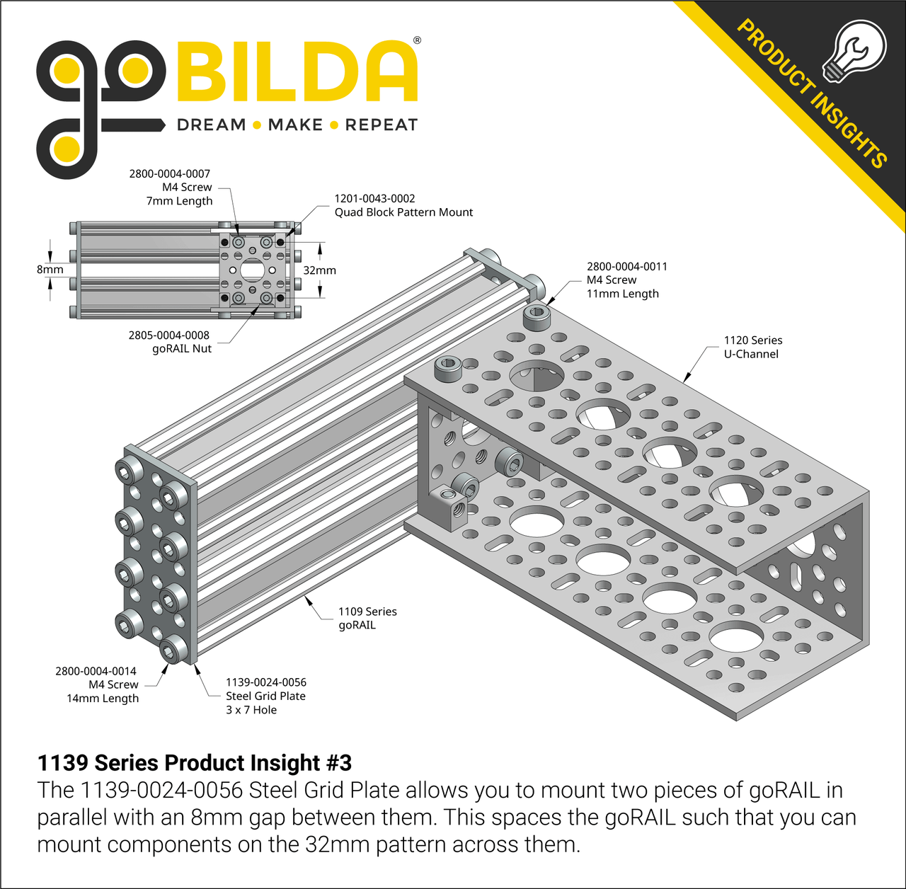 1139 Series Steel Grid Plates (3 x 7 Hole, 24 x 56mm) - 2 Pack