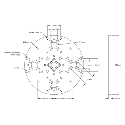 1140 Series Aluminum Baseplate (6mm Thickness, 144mm Diameter)