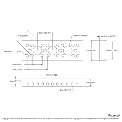 1143 Series Mini Low-Side U-Channel (3 Hole, 96mm Length)