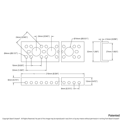 1143 Series Mini Low-Side U-Channel (8 Hole, 216mm Length)