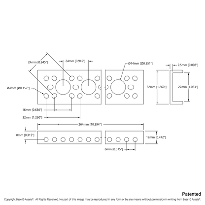 1143 Series Mini Low-Side U-Channel (10 Hole, 264mm Length)