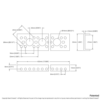 1143 Series Mini Low-Side U-Channel (17 Hole, 432mm Length)