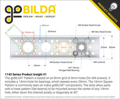 1143 Series Mini Low-Side U-Channel (11 Hole, 288mm Length)