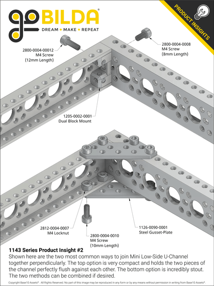 1143 Series Mini Low-Side U-Channel (6 Hole, 168mm Length)