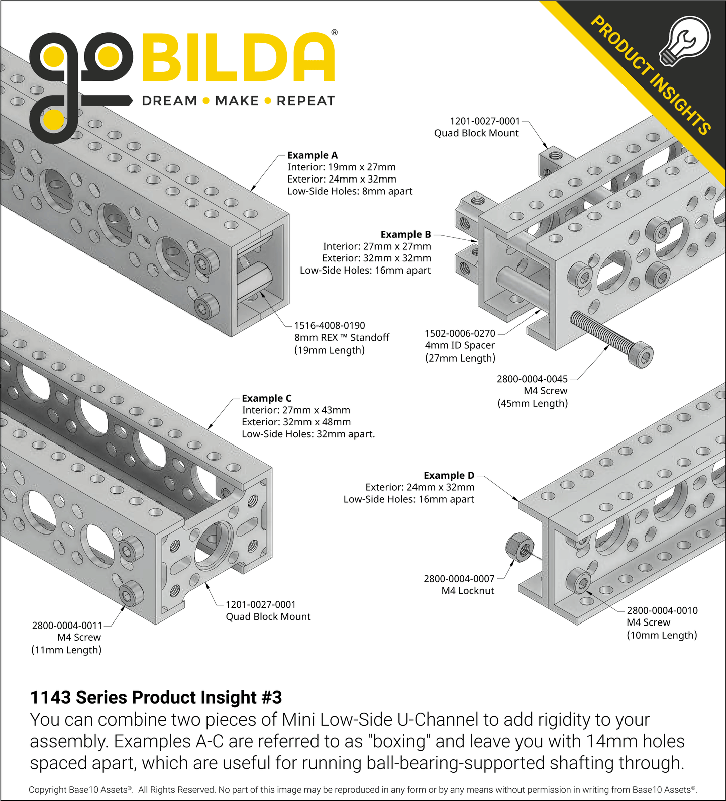 1143 Series Mini Low-Side U-Channel (17 Hole, 432mm Length)