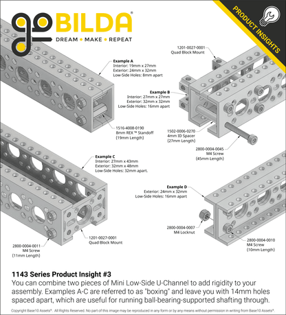 1143 Series Mini Low-Side U-Channel (6 Hole, 168mm Length)