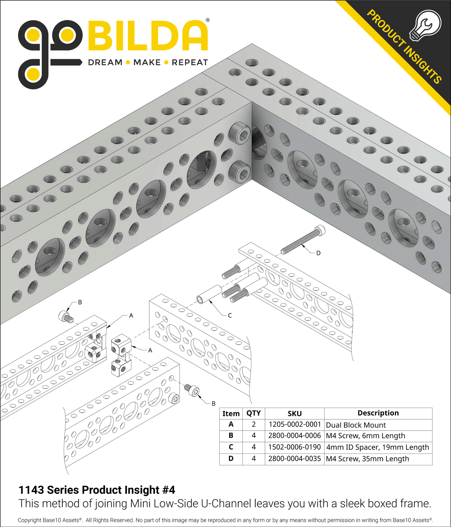 1143 Series Mini Low-Side U-Channel (13 Hole, 336mm Length)