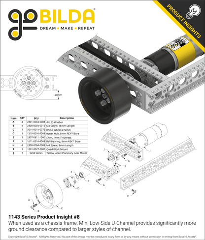 1143 Series Mini Low-Side U-Channel (8 Hole, 216mm Length)