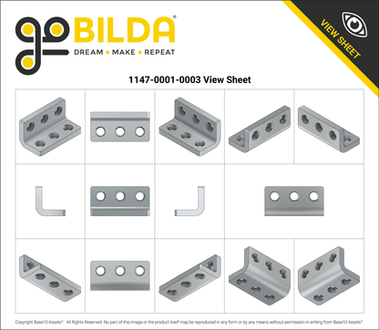 Threaded Steel L-Bracket (3 Hole) - 4 Pack