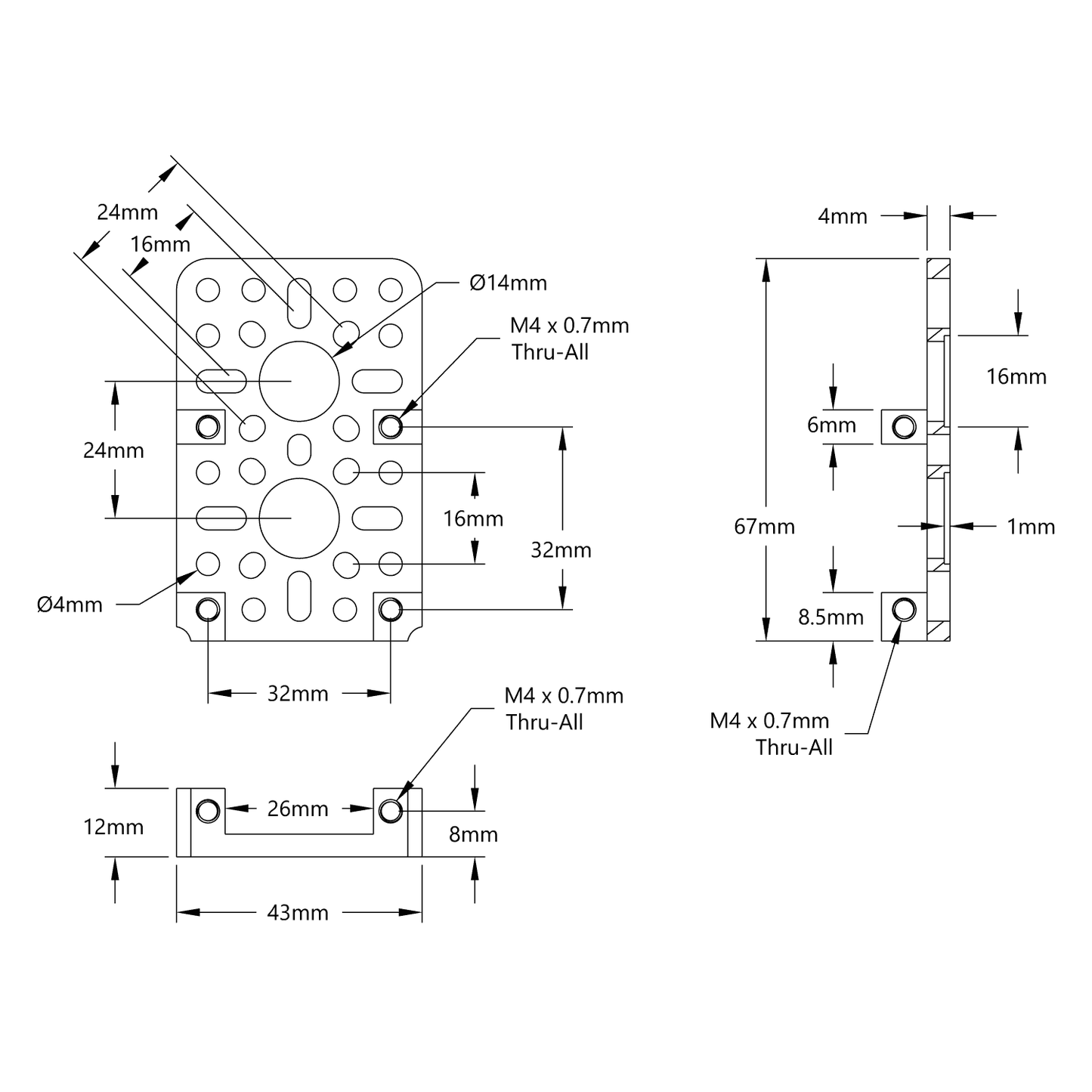 1201 Series Quad Block Pattern Mount (43-4)